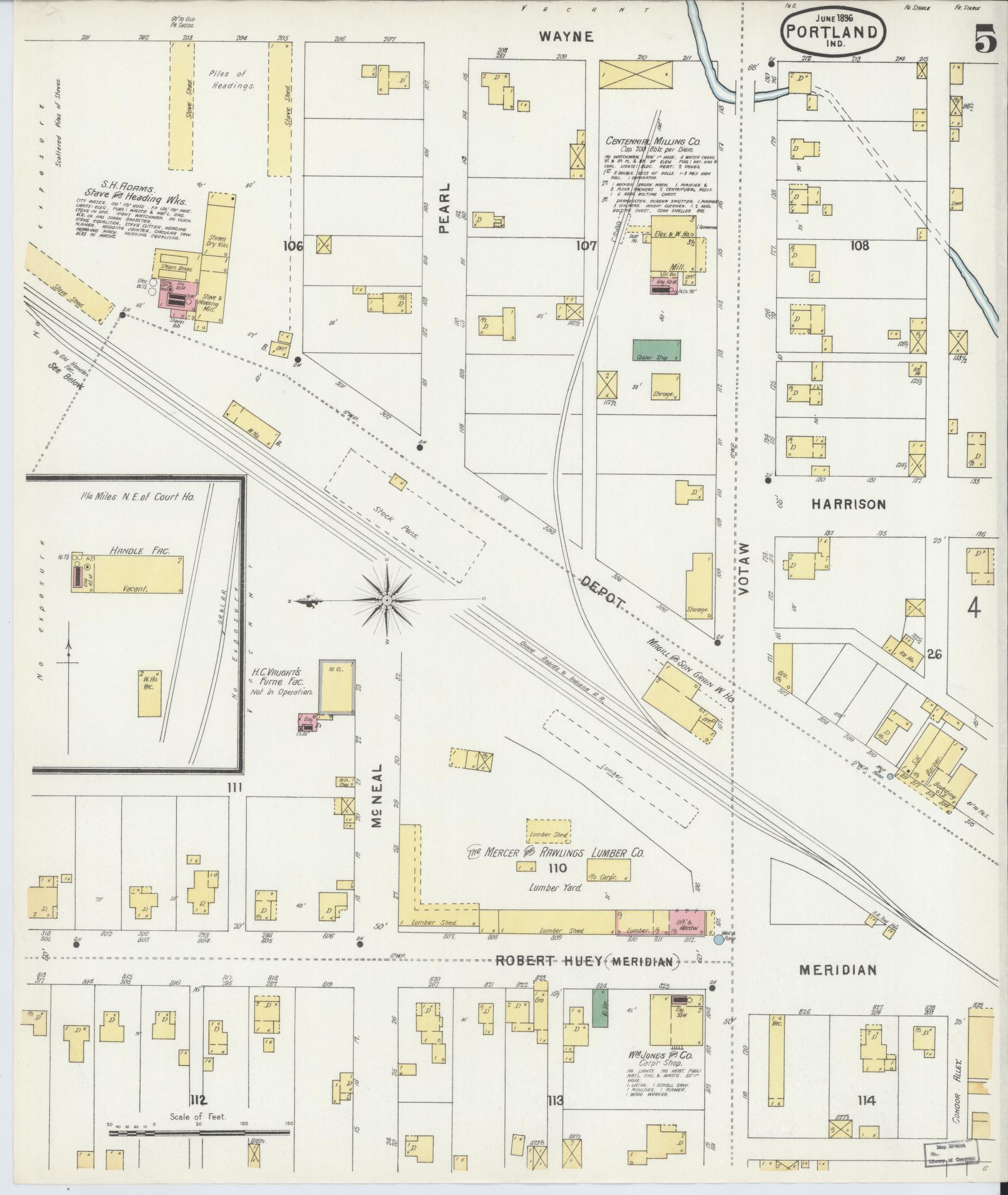 Sanborn Fire Insurance Map from Portland, Jay County, Indiana (1896), Sheet #0005 - Complete Map Set gallery image, historic Sanborn map, vintage wall art, Indiana Indiana
