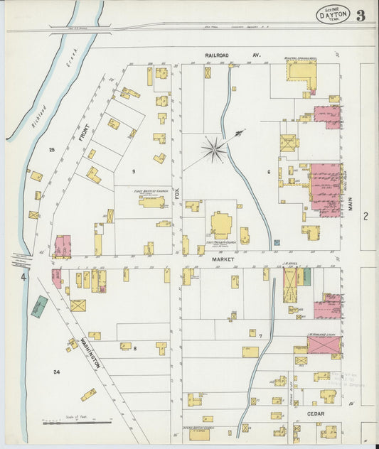 Sanborn Fire Insurance Map from Dayton, Rhea County, Tennessee (1902), Sheet #0003 - Historic Sanborn Fire Insurance Map Print, vintage old map wall art, antique decor, genealogy gift, Tennessee Tennessee map