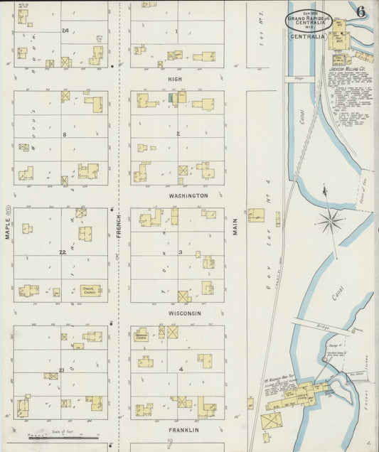 Sanborn Fire Insurance Map from Grand Rapids, Wood County, Wisconsin (1895), Sheet #0006 - Historic Sanborn Fire Insurance Map Print, vintage old map wall art, antique decor, genealogy gift, Wisconsin Wisconsin map