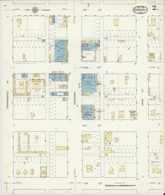 Sanborn Fire Insurance Map from Okemah, Okfuskee County, Oklahoma (1914), Sheet #0002 - Historic Sanborn Fire Insurance Map Print, vintage old map wall art, antique decor, genealogy gift, Oklahoma Oklahoma map