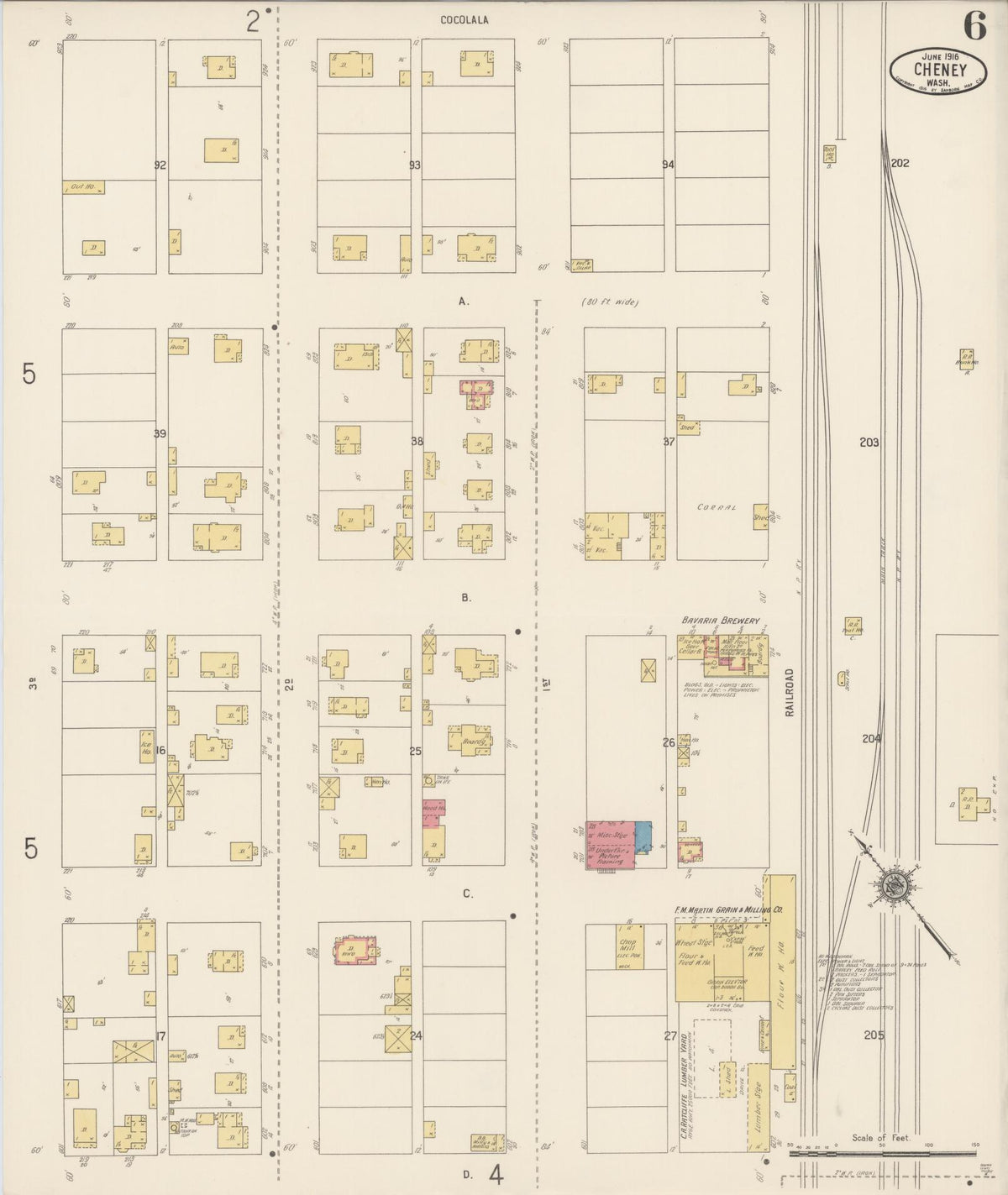 Sanborn Fire Insurance Map from Cheney, Spokane County, Washington (1916), Sheet #0006 - Historic Sanborn Fire Insurance Map Print, vintage old map wall art, antique decor, genealogy gift, Washington Washington map