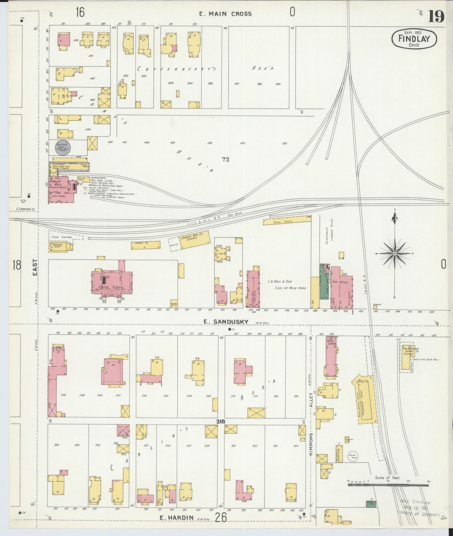Sanborn Fire Insurance Map from Findlay, Hancock County, Ohio (1901), Sheet #0019 - Historic Sanborn Fire Insurance Map Print, vintage old map wall art, antique decor, genealogy gift, Ohio Ohio map