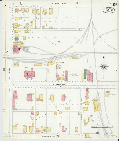 Sanborn Fire Insurance Map from Findlay, Hancock County, Ohio (1901), Sheet #0019 - Historic Sanborn Fire Insurance Map Print, vintage old map wall art, antique decor, genealogy gift, Ohio Ohio map