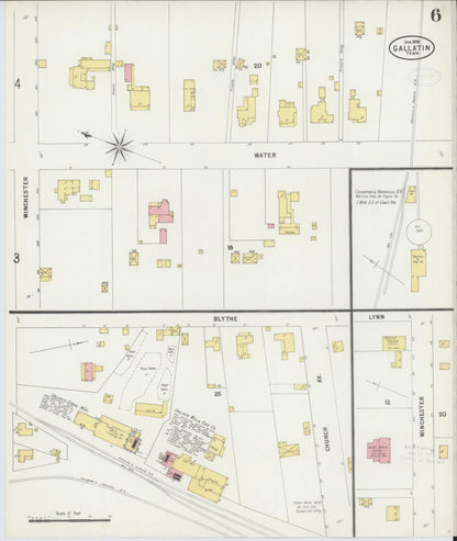 Sanborn Fire Insurance Map from Gallatin, Sumner County, Tennessee (1898), Sheet #0006 - Complete Map Set gallery image, historic Sanborn map, vintage wall art, Tennessee Tennessee