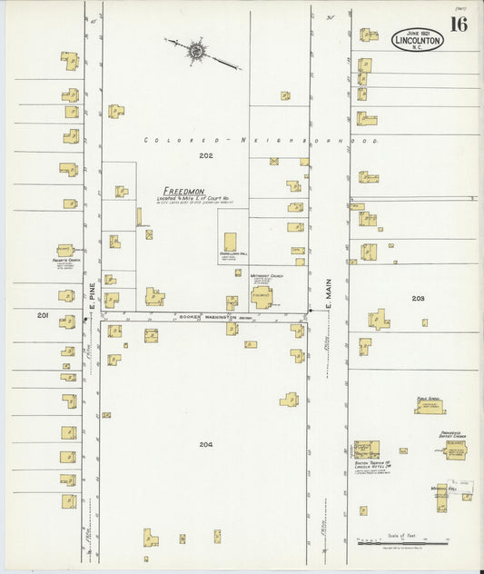 Sanborn Fire Insurance Map from Lincolnton, Lincoln County, North Carolina (1921), Sheet #0016 - Historic Sanborn Fire Insurance Map Print, vintage old map wall art, antique decor, genealogy gift, North Carolina North Carolina map