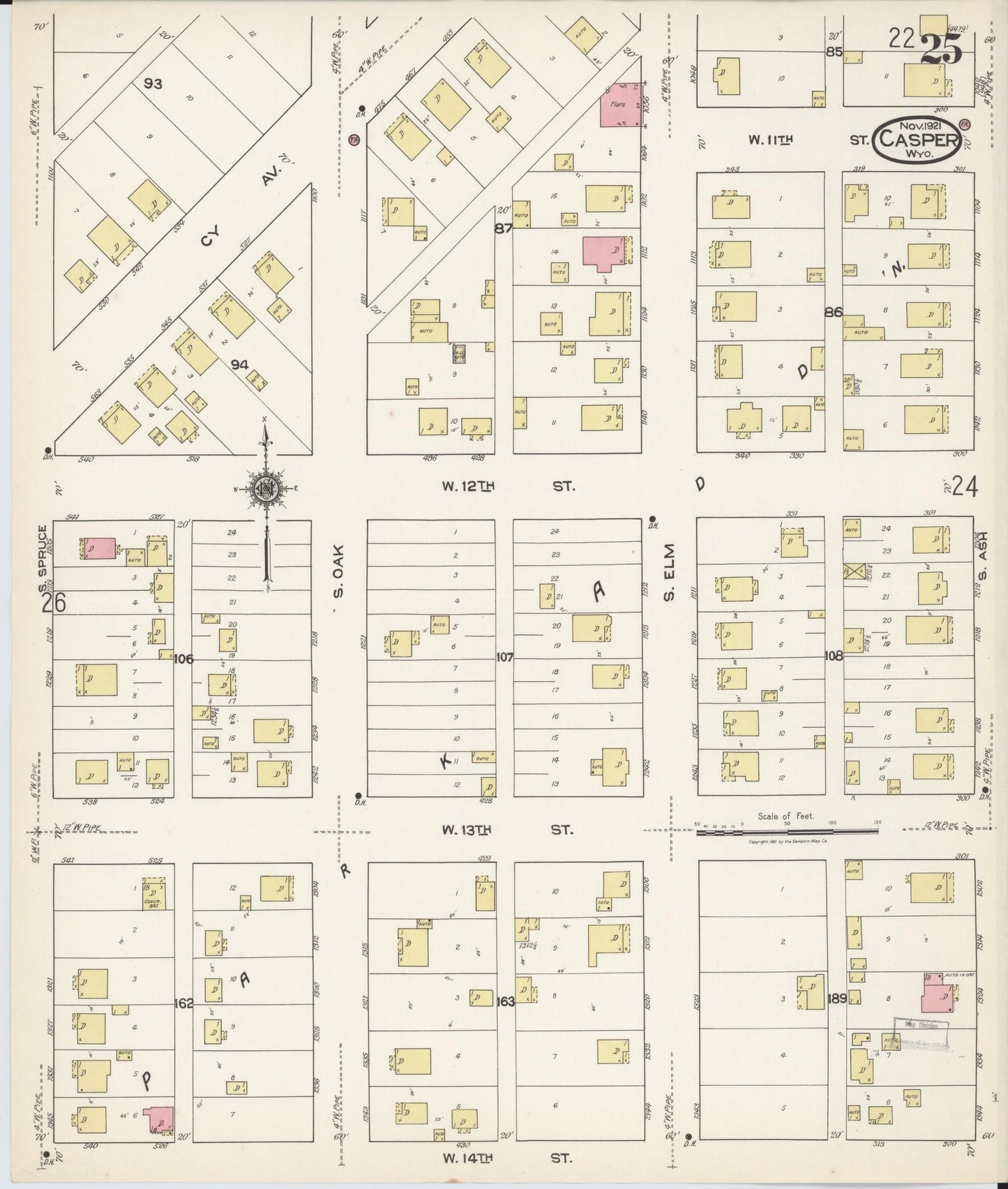 Sanborn Fire Insurance Map from Casper, Natrona County, Wyoming (1921), Sheet #0026 - Complete Map Set gallery image, historic Sanborn map, vintage wall art, Wyoming Wyoming