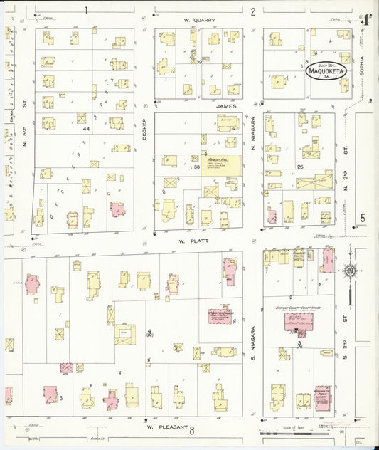 Sanborn Fire Insurance Map from Maquoketa, Jackson County, Iowa (1914), Sheet #0004 - Historic Sanborn Fire Insurance Map Print, vintage old map wall art