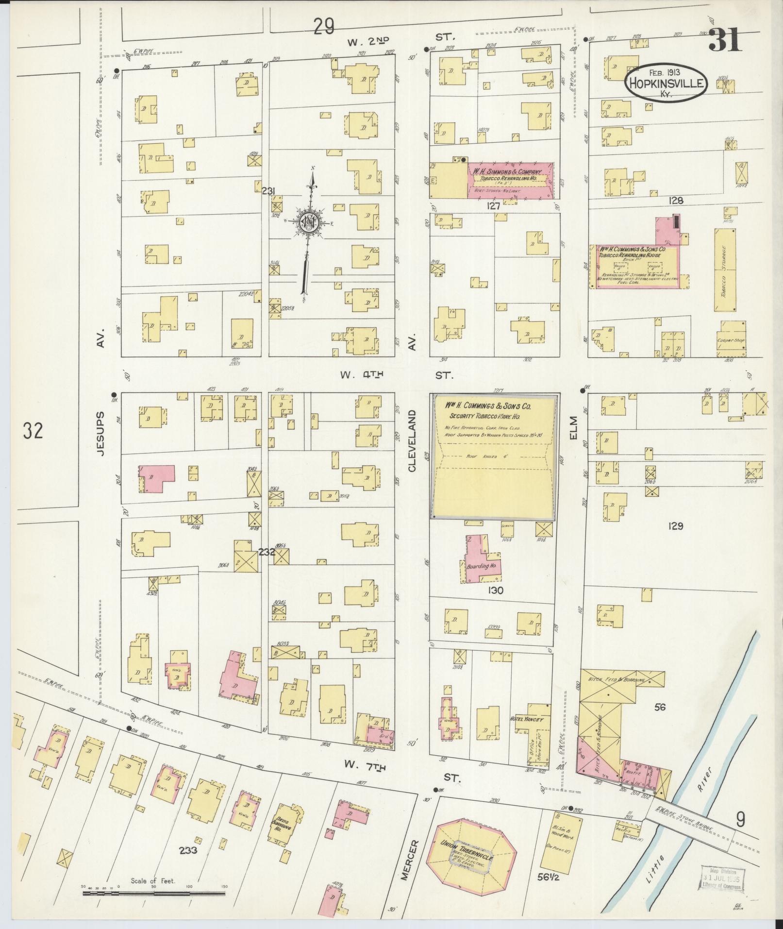 Sanborn Fire Insurance Map from Hopkinsville, Christian County, Kentucky (1913), Sheet #0031 - Historic Sanborn Fire Insurance Map Print, vintage old map wall art, antique decor, genealogy gift, Kentucky Kentucky map