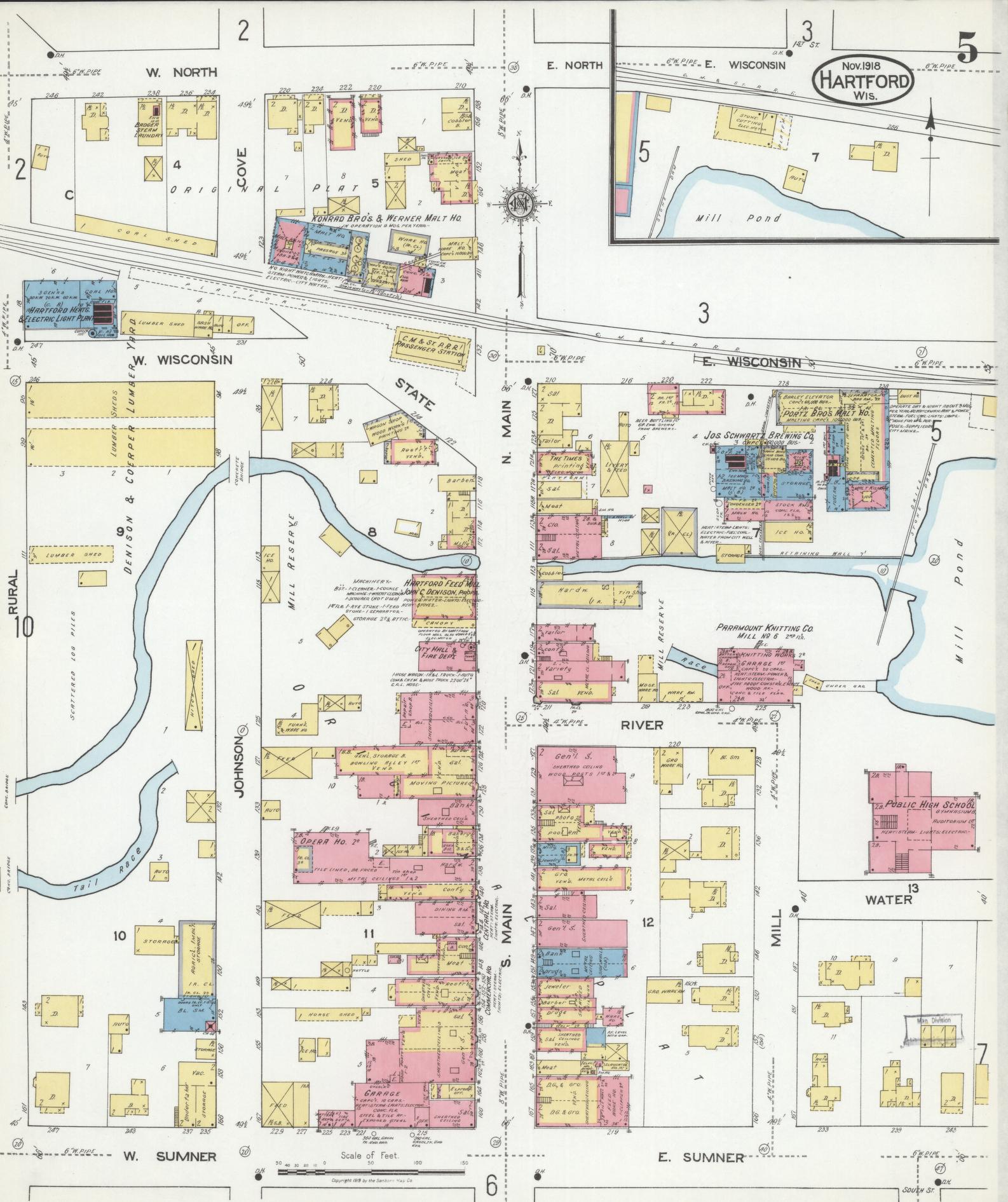 Sanborn Fire Insurance Map from Hartford, Washington County, Wisconsin (1918), Sheet #0005 - Complete Map Set gallery image, historic Sanborn map, vintage wall art, Wisconsin Wisconsin