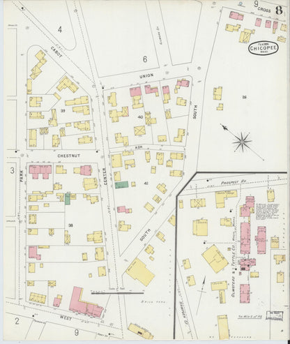 Sanborn Fire Insurance Map from Chicopee, Hampden County, Massachusetts (1896), Sheet #0008 - Historic Sanborn Fire Insurance Map Print, vintage old map wall art, antique decor, genealogy gift, Massachusetts Massachusetts map