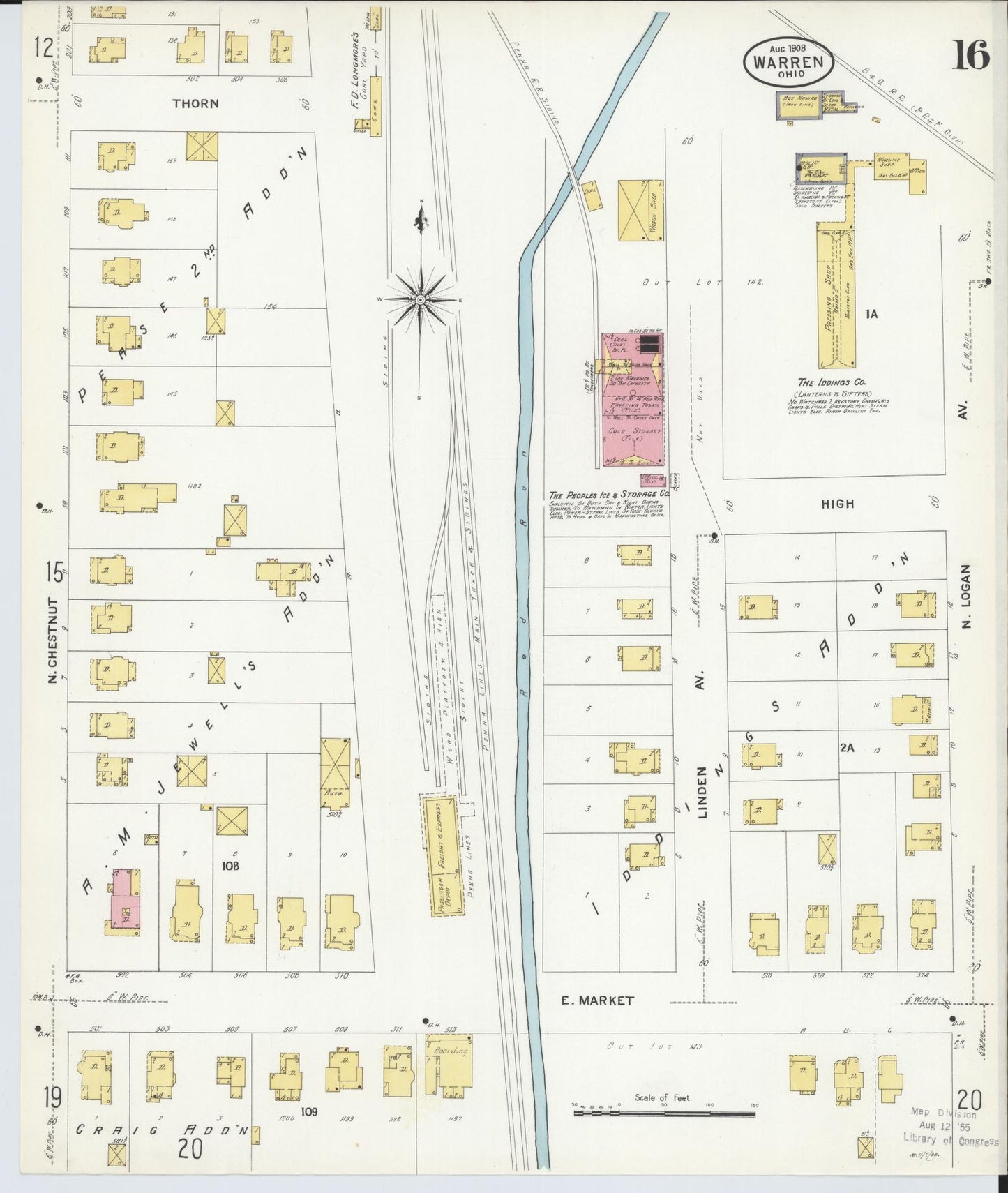 Sanborn Fire Insurance Map from Warren, Trumbull County, Ohio (1908), Sheet #0016 - Complete Map Set gallery image, historic Sanborn map, vintage wall art, Ohio Ohio