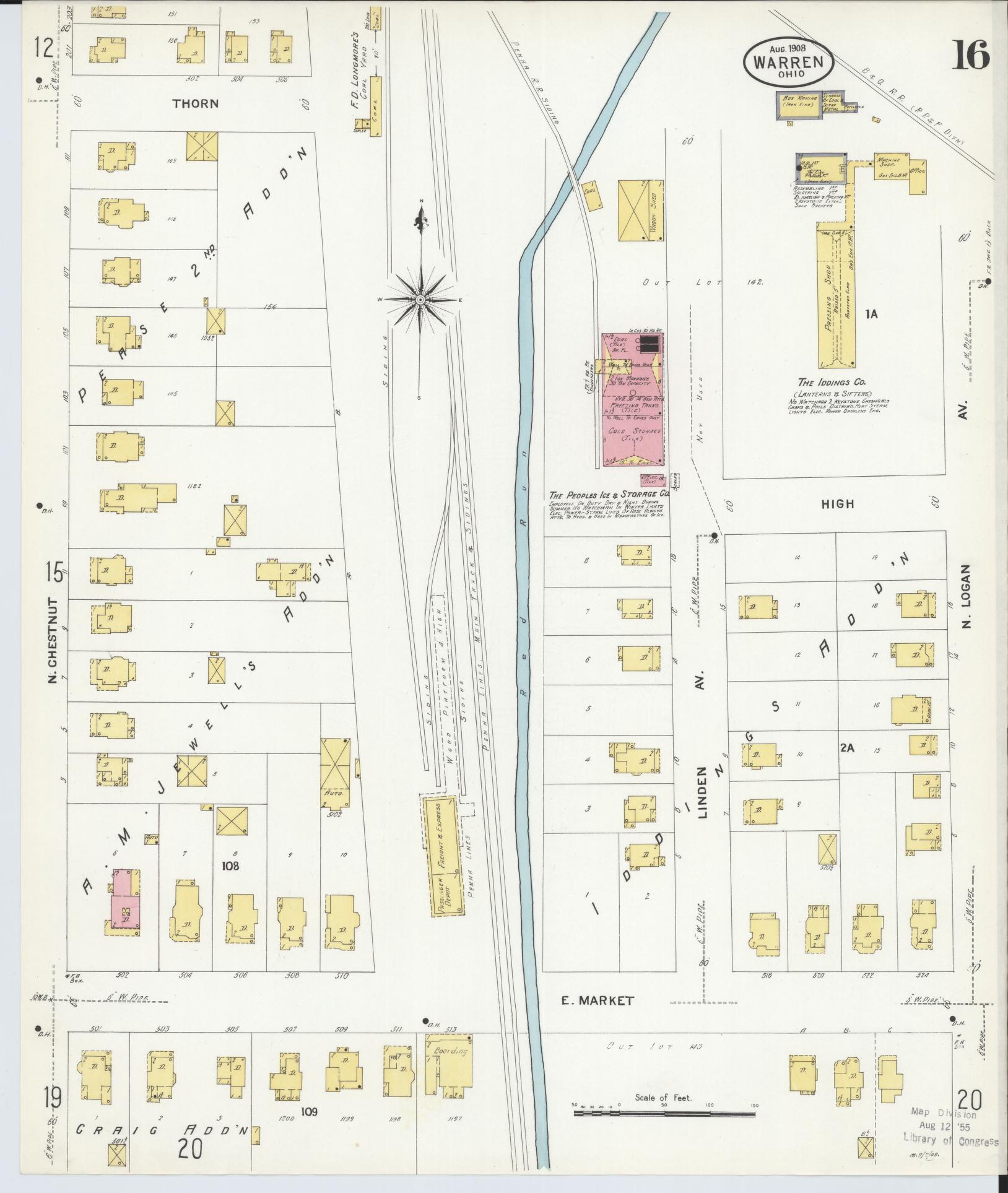 Sanborn Fire Insurance Map from Warren, Trumbull County, Ohio (1908), Sheet #0016 - Complete Map Set gallery image, historic Sanborn map, vintage wall art, Ohio Ohio