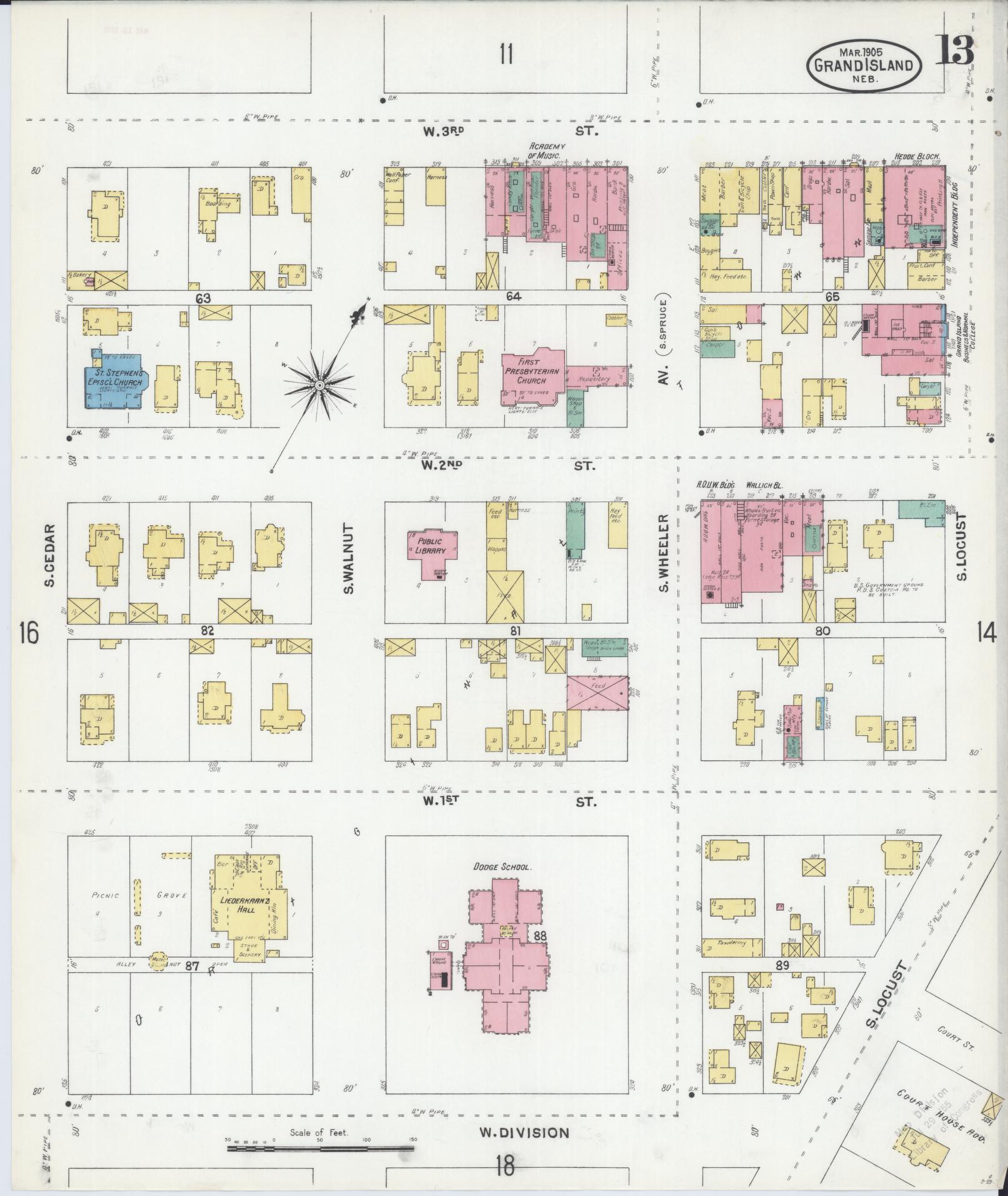 Sanborn Fire Insurance Map from Grand Island, Hall County, Nebraska (1905), Sheet #0013 - Complete Map Set gallery image, historic Sanborn map, vintage wall art, Nebraska Nebraska