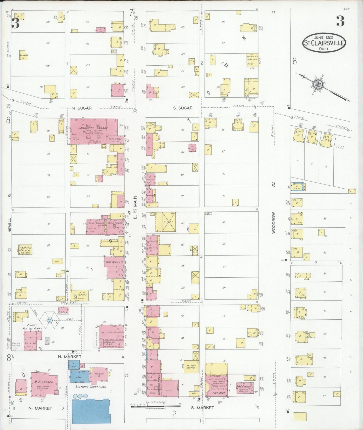 Sanborn Fire Insurance Map from Saint Clairsville, Belmont County, Ohio (1929), Sheet #0003 - Complete Map Set gallery image, historic Sanborn map, vintage wall art, Ohio Ohio