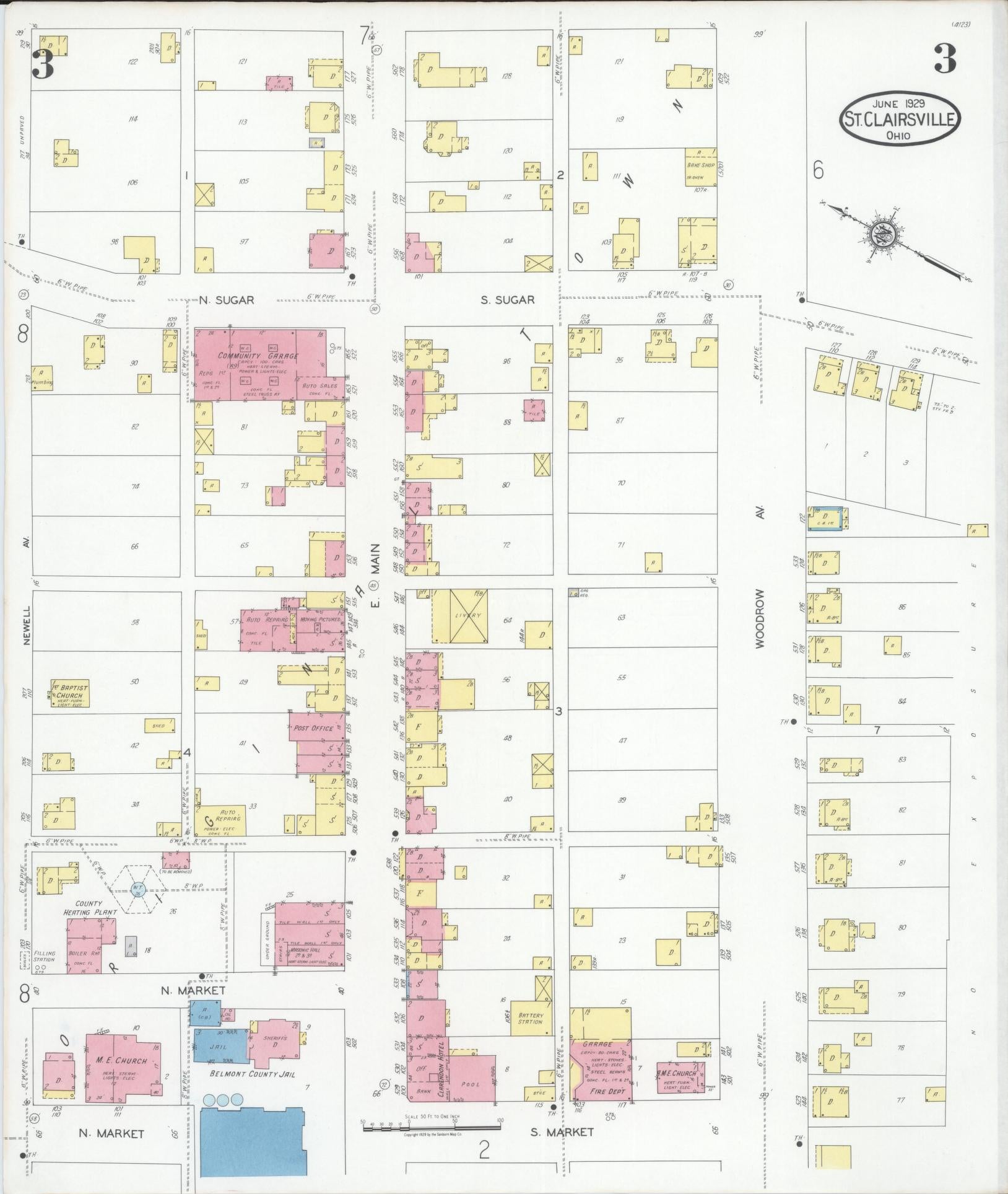 Sanborn Fire Insurance Map from Saint Clairsville, Belmont County, Ohio (1929), Sheet #0003 - Complete Map Set gallery image, historic Sanborn map, vintage wall art, Ohio Ohio