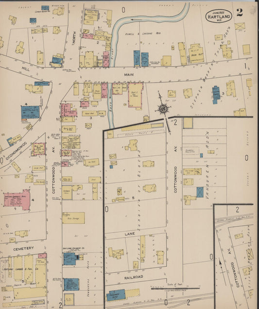 Sanborn Fire Insurance Map from Hartland, Waukesha County, Wisconsin (1922), Sheet #0002 - Historic Sanborn Fire Insurance Map Print, vintage old map wall art, antique decor, genealogy gift, Wisconsin Wisconsin map