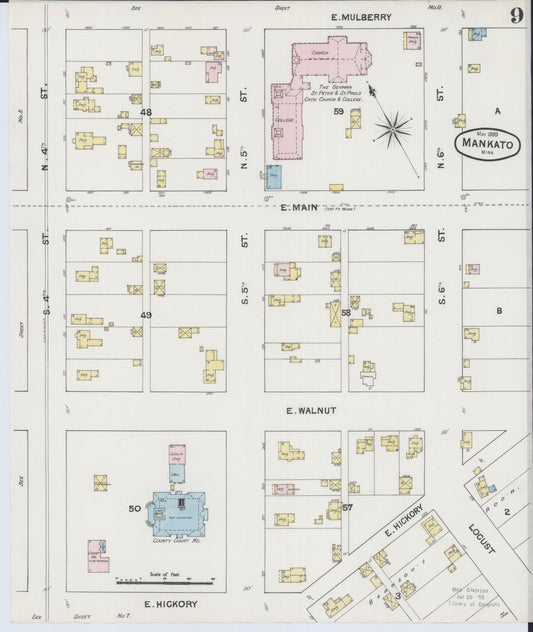 Sanborn Fire Insurance Map from Mankato, Blue Earth County, Minnesota (1889), Sheet #0009 - Historic Sanborn Fire Insurance Map Print, vintage old map wall art, antique decor, genealogy gift, Minnesota Minnesota map