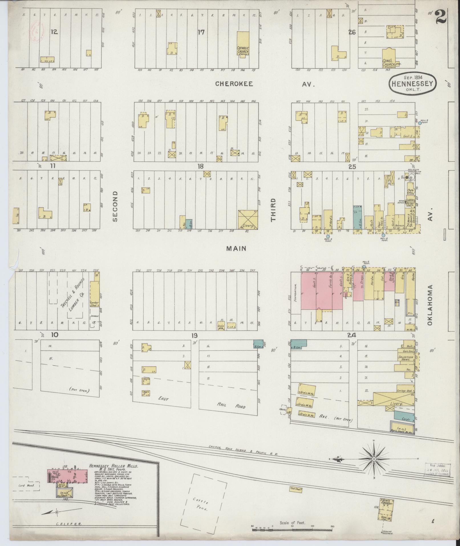 Sanborn Fire Insurance Map from Hennessey, Kingfisher County, Oklahoma (1894), Sheet #0002 - Complete Map Set gallery image, historic Sanborn map, vintage wall art, Oklahoma Oklahoma