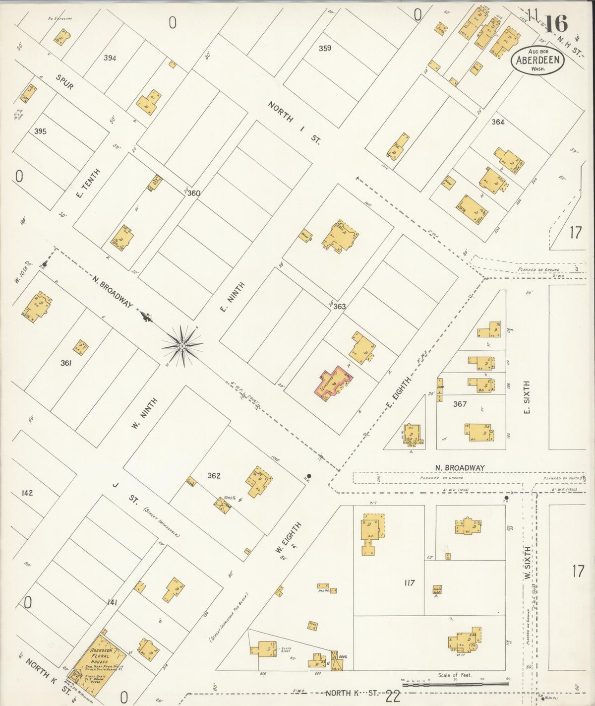 Sanborn Fire Insurance Map from Aberdeen, Grays Harbor County, Washington (1906), Sheet #0016 - Complete Map Set gallery image, historic Sanborn map, vintage wall art, Washington Washington