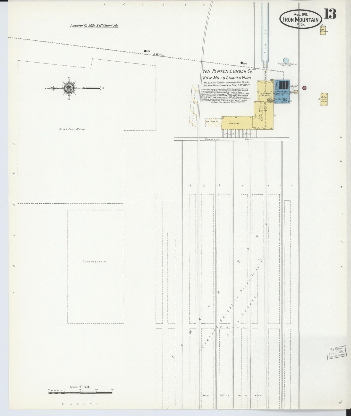 Sanborn Fire Insurance Map from Iron Mountain, Dickinson County, Michigan (1911), Sheet #0013 - Historic Sanborn Fire Insurance Map Print, vintage old map wall art, antique decor, genealogy gift, Michigan Michigan map