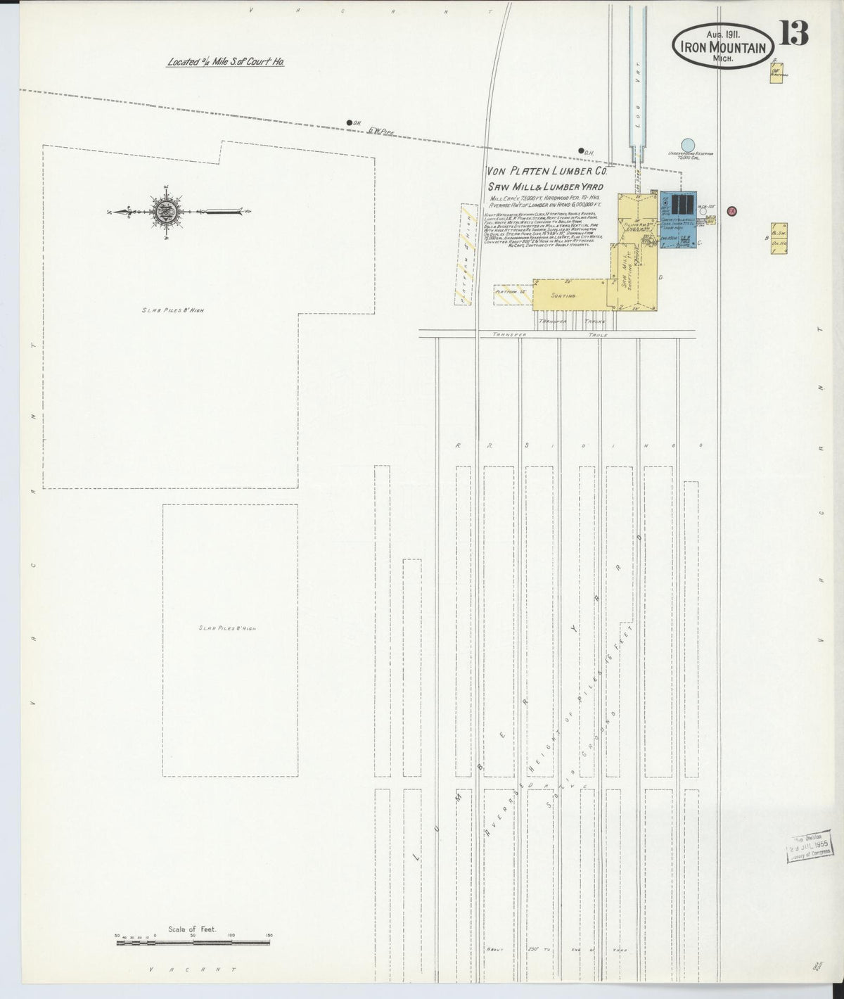 Sanborn Fire Insurance Map from Iron Mountain, Dickinson County, Michigan (1911), Sheet #0013 - Historic Sanborn Fire Insurance Map Print, vintage old map wall art, antique decor, genealogy gift, Michigan Michigan map