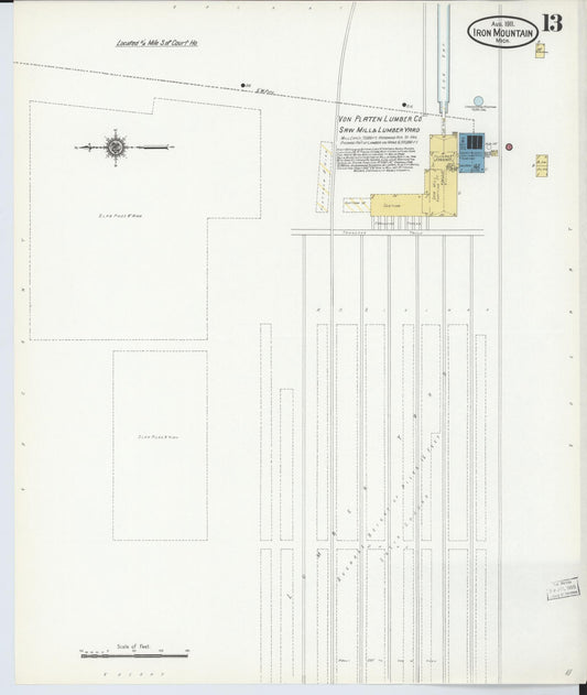 Sanborn Fire Insurance Map from Iron Mountain, Dickinson County, Michigan (1911), Sheet #0013 - Historic Sanborn Fire Insurance Map Print, vintage old map wall art, antique decor, genealogy gift, Michigan Michigan map