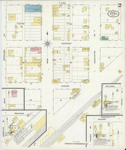 Sanborn Fire Insurance Map from Spiro, Le Flore County, Oklahoma (1909), Sheet #0002 - Complete Map Set gallery image, historic Sanborn map, vintage wall art, Oklahoma Oklahoma