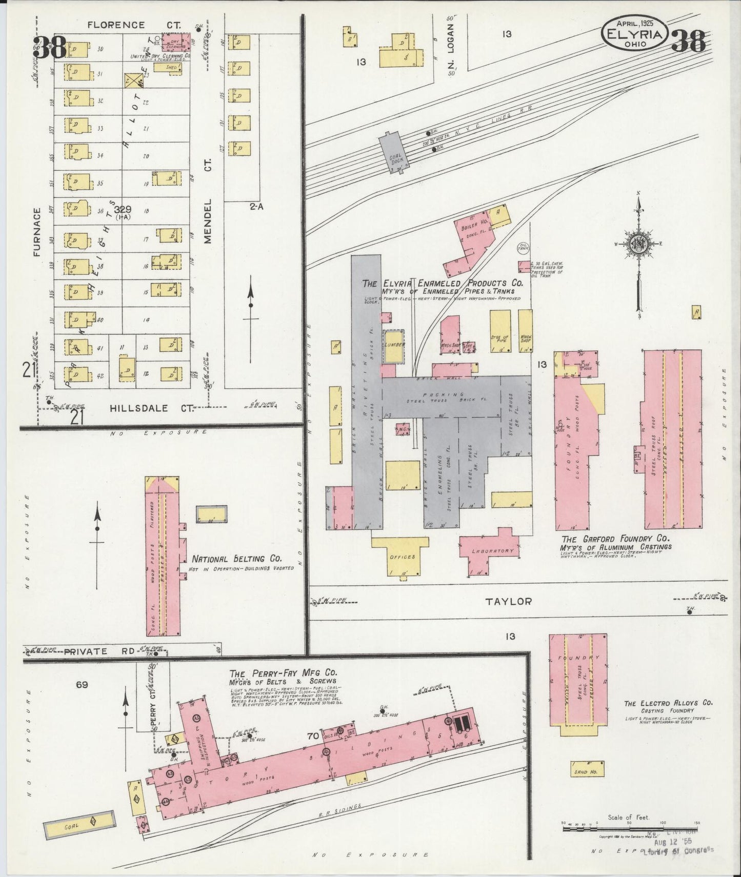 Sanborn Fire Insurance Map from Elyria, Lorain County, Ohio (1925), Sheet #0038 - Historic Sanborn Fire Insurance Map Print, vintage old map wall art, antique decor, genealogy gift, Ohio Ohio map