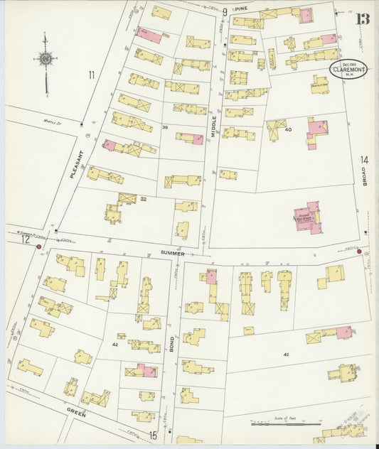 Sanborn Fire Insurance Map from Claremont, Sullivan County, New Hampshire (1910), Sheet #0013 - Historic Sanborn Fire Insurance Map Print, vintage old map wall art, antique decor, genealogy gift, New Hampshire New Hampshire map