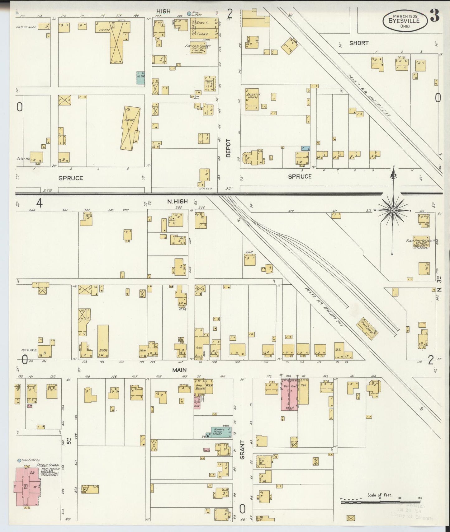 Sanborn Fire Insurance Map from Byesville, Guernsey County, Ohio (1905), Sheet #0003 - Historic Sanborn Fire Insurance Map Print, vintage old map wall art, antique decor, genealogy gift, Ohio Ohio map