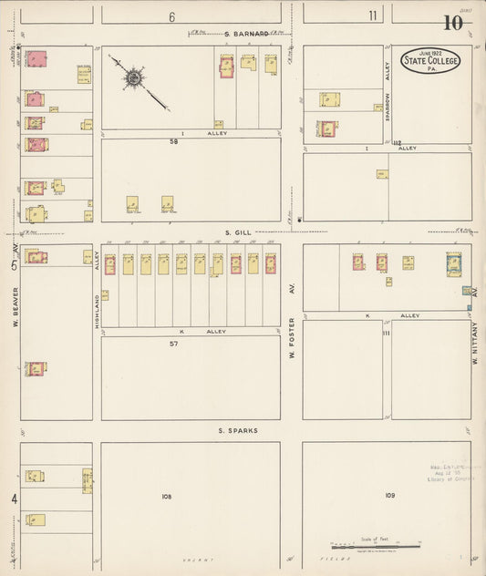 Sanborn Fire Insurance Map from State College, Centre County, Pennsylvania (1922), Sheet #0010 - Historic Sanborn Fire Insurance Map Print, vintage old map wall art, antique decor, genealogy gift, Pennsylvania Pennsylvania map