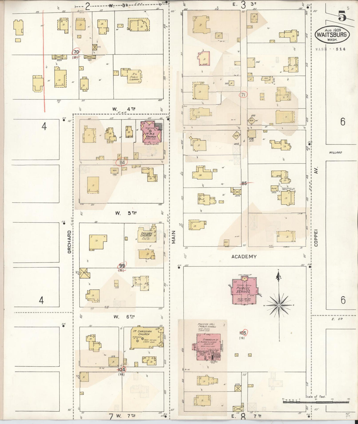 Sanborn Fire Insurance Map from Waitsburg, Walla Walla County, Washington (1933), Sheet #0005 - Historic Sanborn Fire Insurance Map Print, vintage old map wall art, antique decor, genealogy gift, Washington Washington map