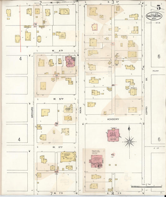Sanborn Fire Insurance Map from Waitsburg, Walla Walla County, Washington (1933), Sheet #0005 - Historic Sanborn Fire Insurance Map Print, vintage old map wall art, antique decor, genealogy gift, Washington Washington map