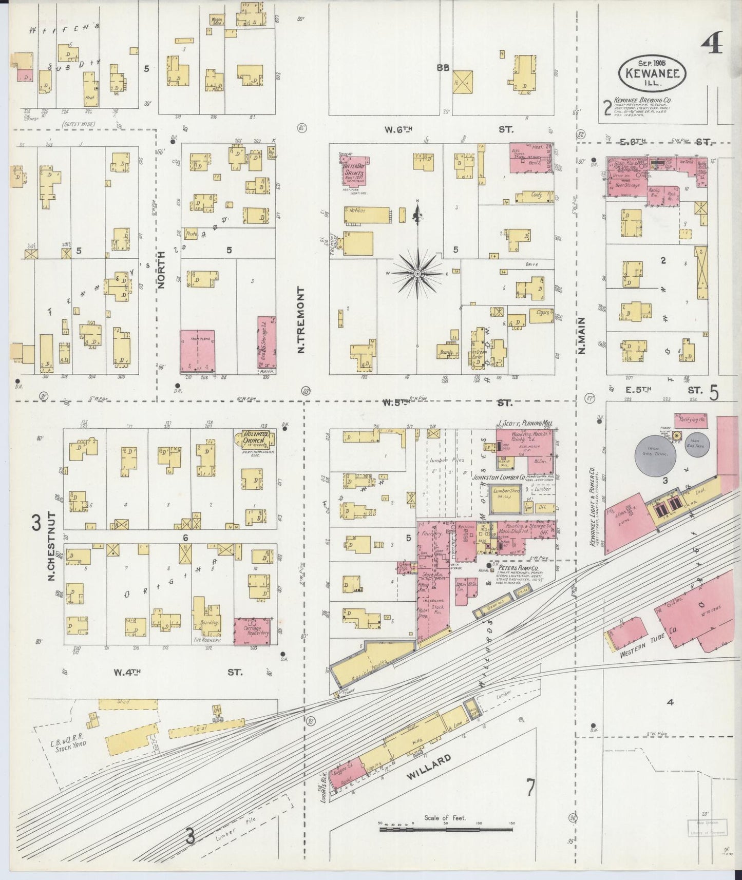 Sanborn Fire Insurance Map from Kewanee, Henry County, Illinois (1905), Sheet #0004 - Complete Map Set gallery image, historic Sanborn map, vintage wall art, Illinois Illinois