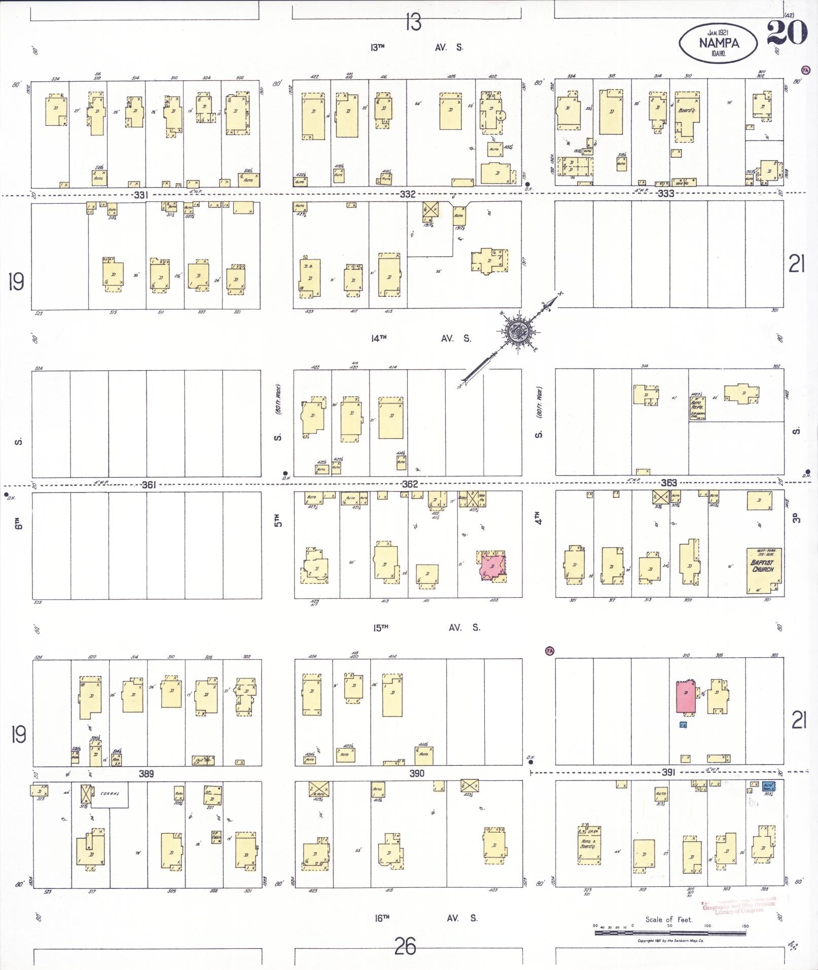 Sanborn Fire Insurance Map from Nampa, Canyon County, Idaho (1921), Sheet #0020 - Complete Map Set gallery image, historic Sanborn map, vintage wall art, Idaho Idaho