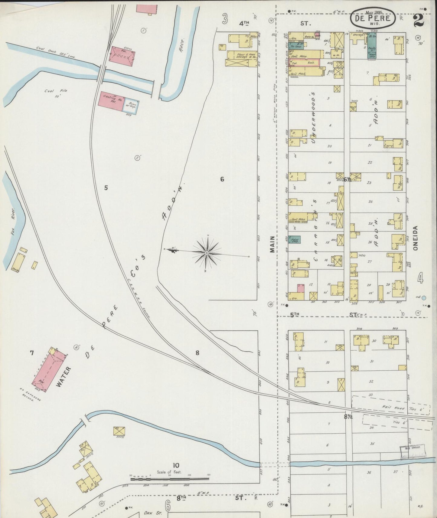 Sanborn Fire Insurance Map from De Pere, Brown County, Wisconsin (1895), Sheet #0002 - Historic Sanborn Fire Insurance Map Print, vintage old map wall art, antique decor, genealogy gift, Wisconsin Wisconsin map