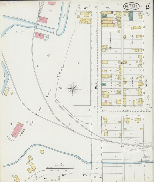 Sanborn Fire Insurance Map from De Pere, Brown County, Wisconsin (1895), Sheet #0002 - Historic Sanborn Fire Insurance Map Print, vintage old map wall art, antique decor, genealogy gift, Wisconsin Wisconsin map