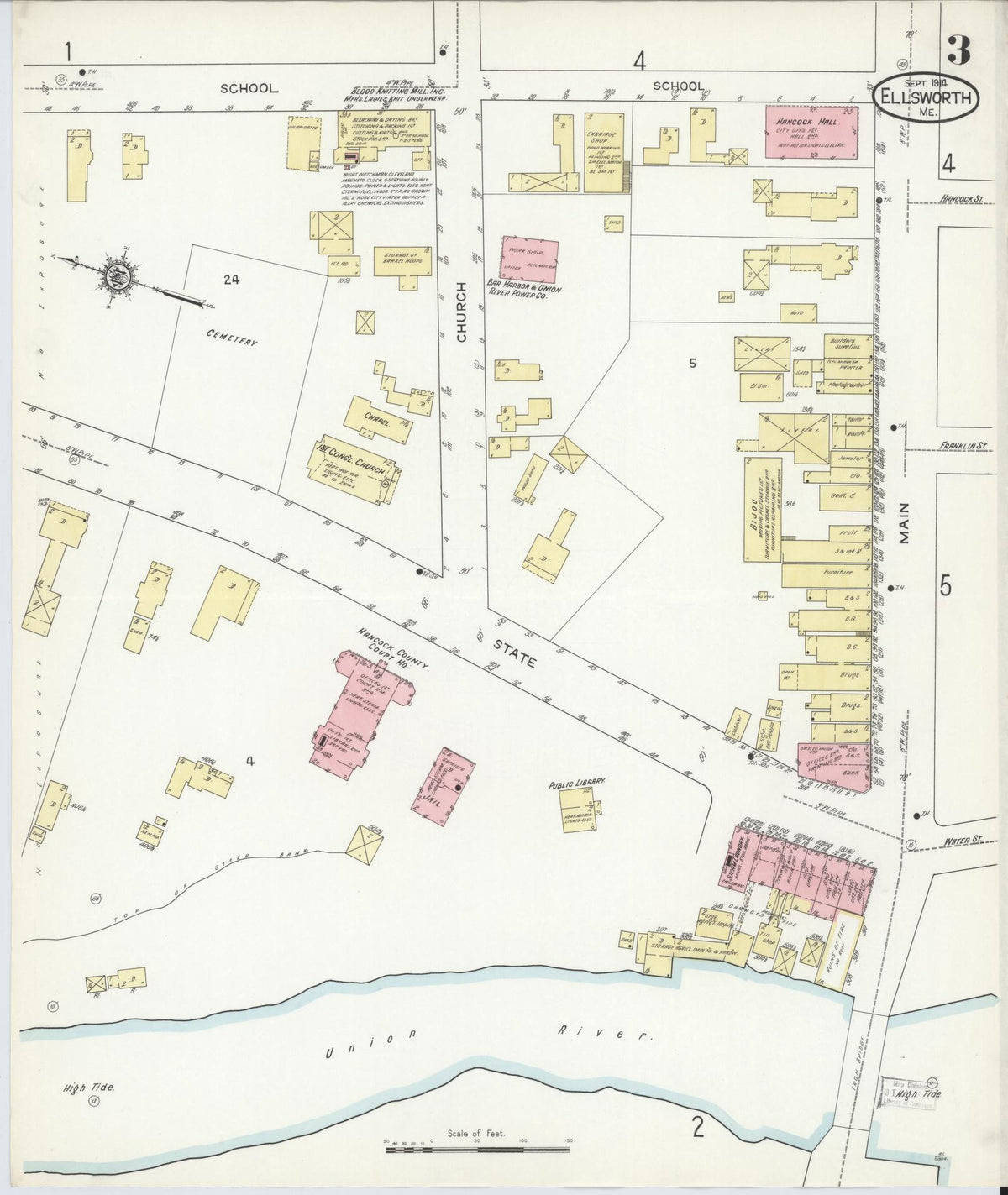 Sanborn Fire Insurance Map from Ellsworth, Hancock County, Maine (1914), Sheet #0003 - Complete Map Set gallery image, historic Sanborn map, vintage wall art, Maine Maine