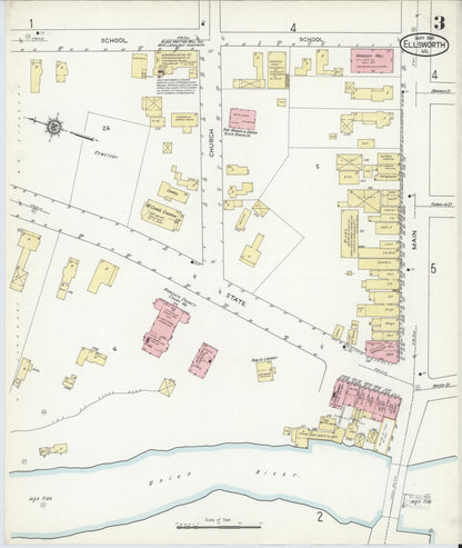 Sanborn Fire Insurance Map from Ellsworth, Hancock County, Maine (1914), Sheet #0003 - Complete Map Set gallery image, historic Sanborn map, vintage wall art, Maine Maine
