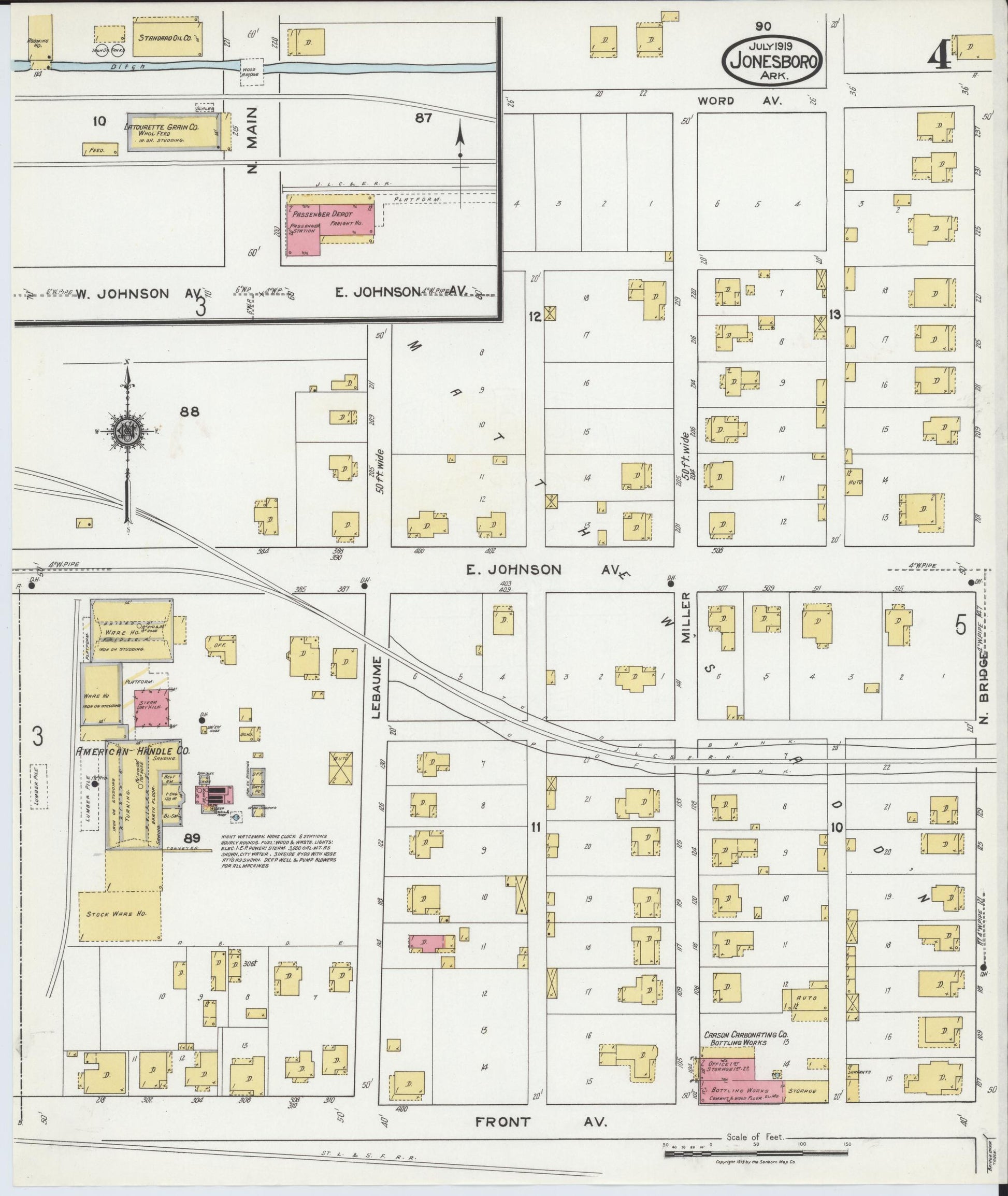 Sanborn Fire Insurance Map from Jonesboro, Craighead County, Arkansas (1919), Sheet #0004 - Complete Map Set gallery image, historic Sanborn map, vintage wall art, Arkansas Arkansas