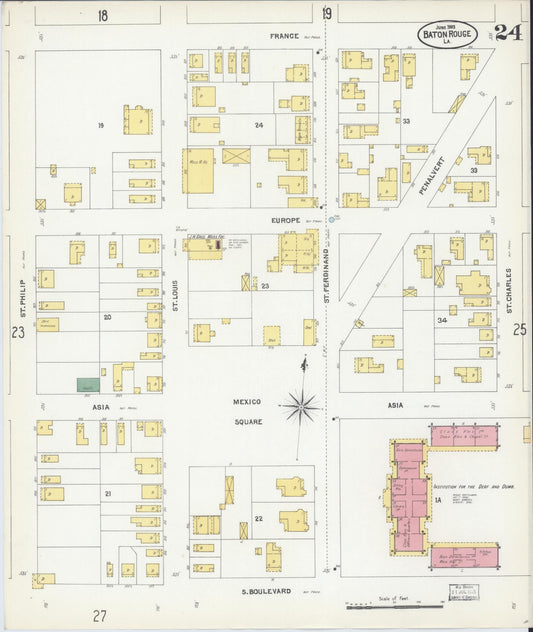 Sanborn Fire Insurance Map from Baton Rouge, East Baton Rouge Parish, Louisiana (1903), Sheet #0024 - Historic Sanborn Fire Insurance Map Print, vintage old map wall art, antique decor, genealogy gift, Louisiana Louisiana map