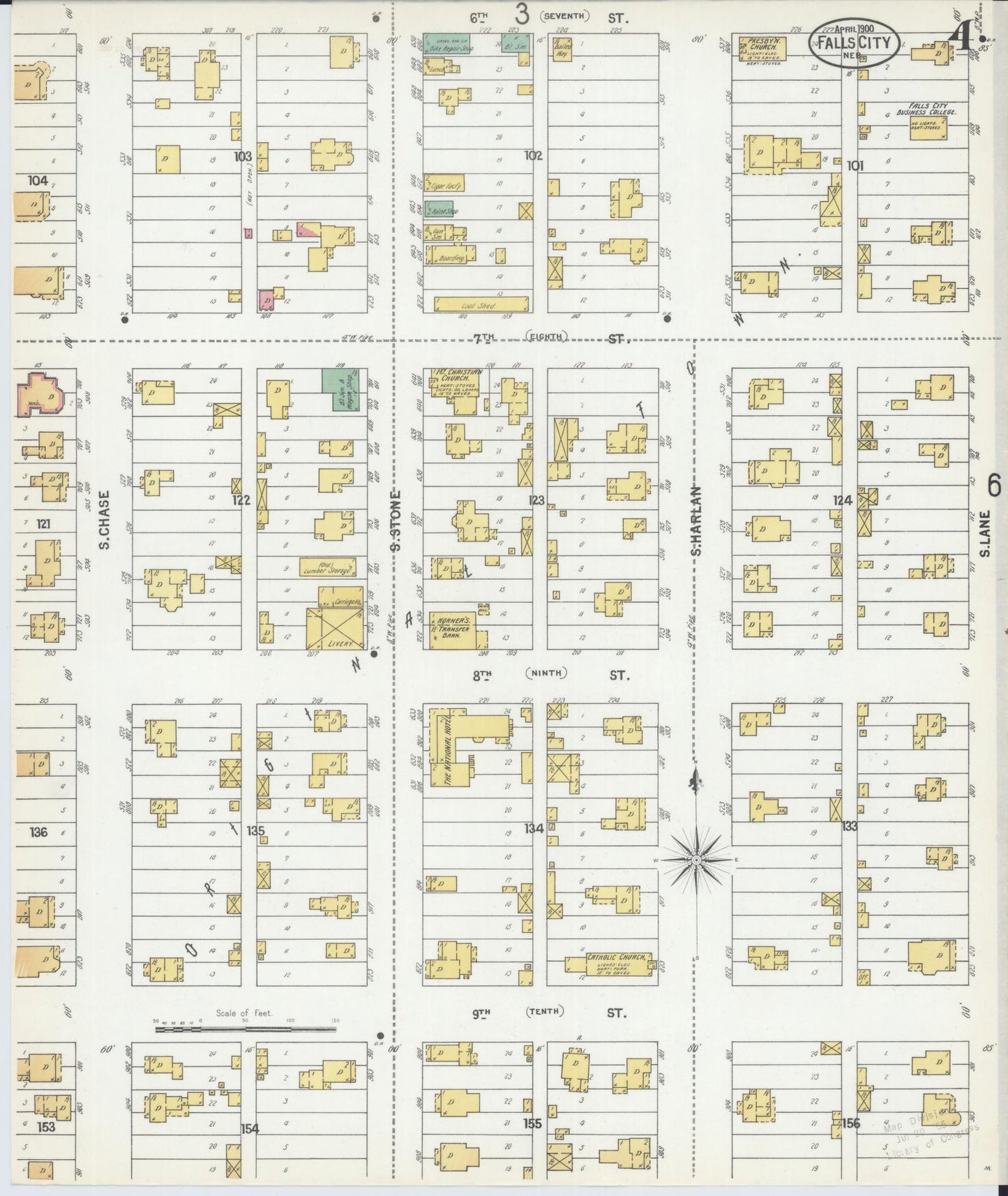Sanborn Fire Insurance Map from Falls City, Richardson County, Nebraska (1900), Sheet #0004 - Historic Sanborn Fire Insurance Map Print, vintage old map wall art, antique decor, genealogy gift, Nebraska Nebraska map
