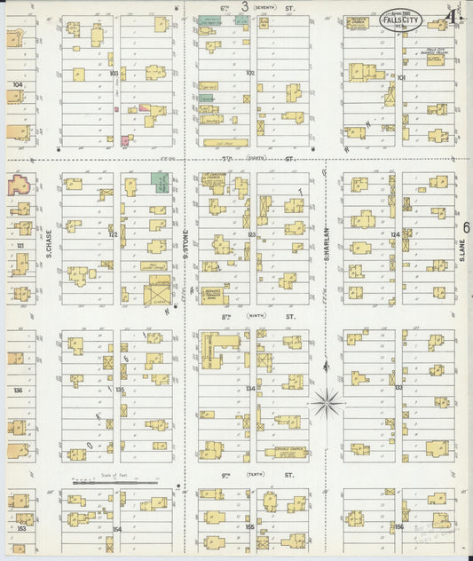 Sanborn Fire Insurance Map from Falls City, Richardson County, Nebraska (1900), Sheet #0004 - Historic Sanborn Fire Insurance Map Print, vintage old map wall art, antique decor, genealogy gift, Nebraska Nebraska map
