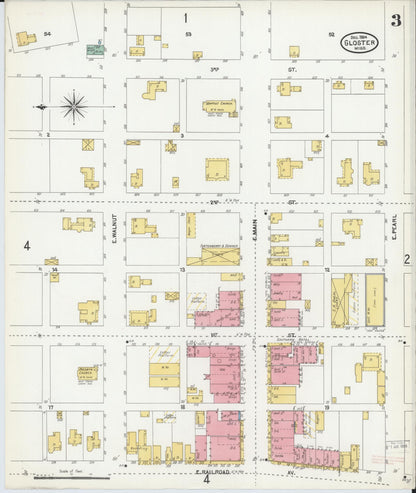 Sanborn Fire Insurance Map from Gloster, Amite County, Mississippi (1904), Sheet #0003 - Complete Map Set gallery image, historic Sanborn map, vintage wall art, Mississippi Mississippi