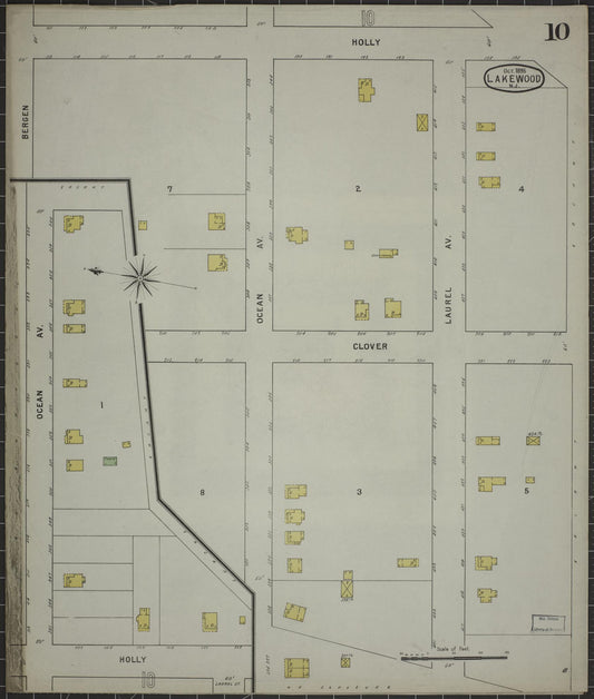 Sanborn Fire Insurance Map from Lakewood, Ocean County, New Jersey (1895), Sheet #0010 - Historic Sanborn Fire Insurance Map Print, vintage old map wall art, antique decor, genealogy gift, New Jersey New Jersey map