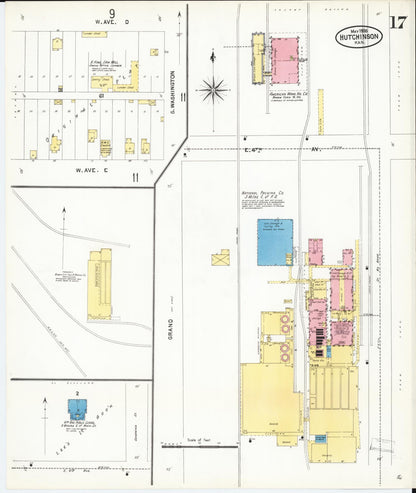 Sanborn Fire Insurance Map from Hutchinson, Reno County, Kansas (1905), Sheet #0017 - Complete Map Set gallery image, historic Sanborn map, vintage wall art, Kansas Kansas