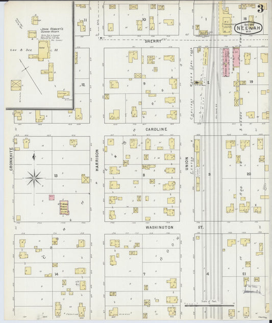 Sanborn Fire Insurance Map from Neenah, Winnebago County, Wisconsin (1895), Sheet #0003 - Historic Sanborn Fire Insurance Map Print, vintage old map wall art, antique decor, genealogy gift, Wisconsin Wisconsin map