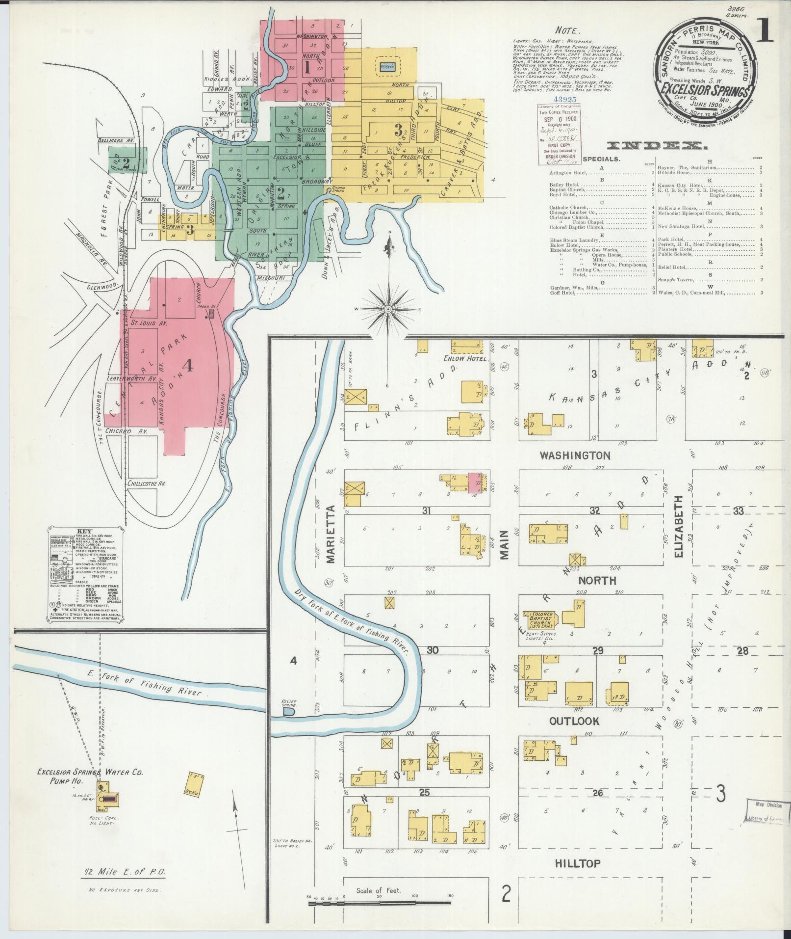 Sanborn Fire Insurance Map from Excelsior Springs, Clay County, Missouri (1900), Sheet #0001 - Complete Map Set gallery image, historic Sanborn map, vintage wall art, Missouri Missouri