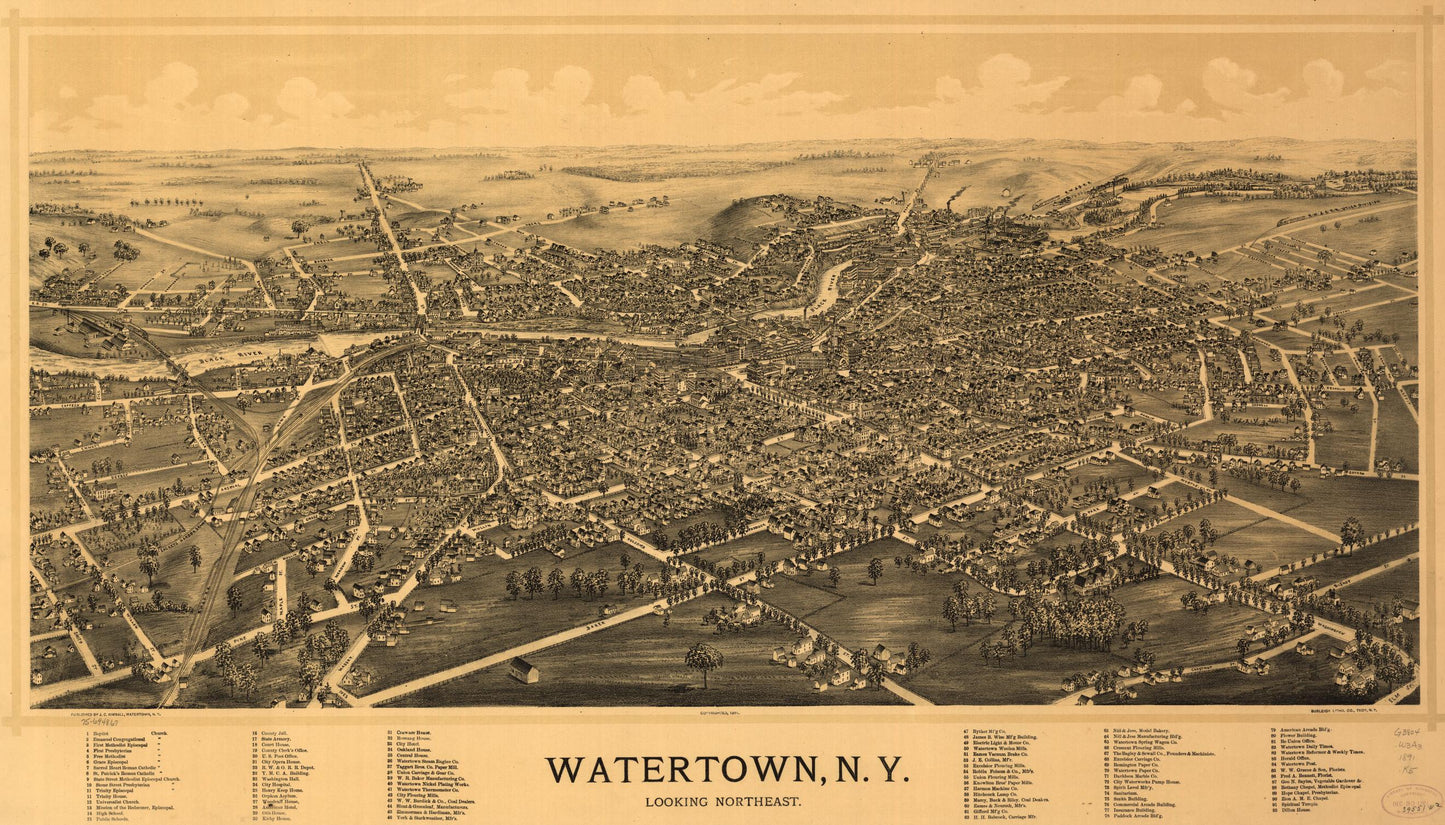 Watertown, N.Y. (1891) – Historic Bird’s-Eye View Panorama Print
