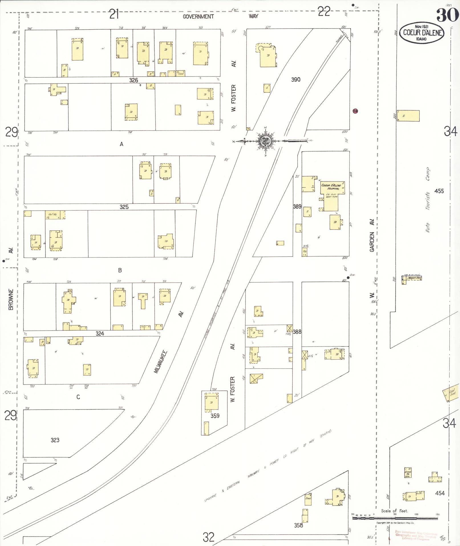 Sanborn Fire Insurance Map from Coeur D'alene, Kootenai County, Idaho (1921), Sheet #0030 - Complete Map Set gallery image, historic Sanborn map, vintage wall art, Idaho Idaho